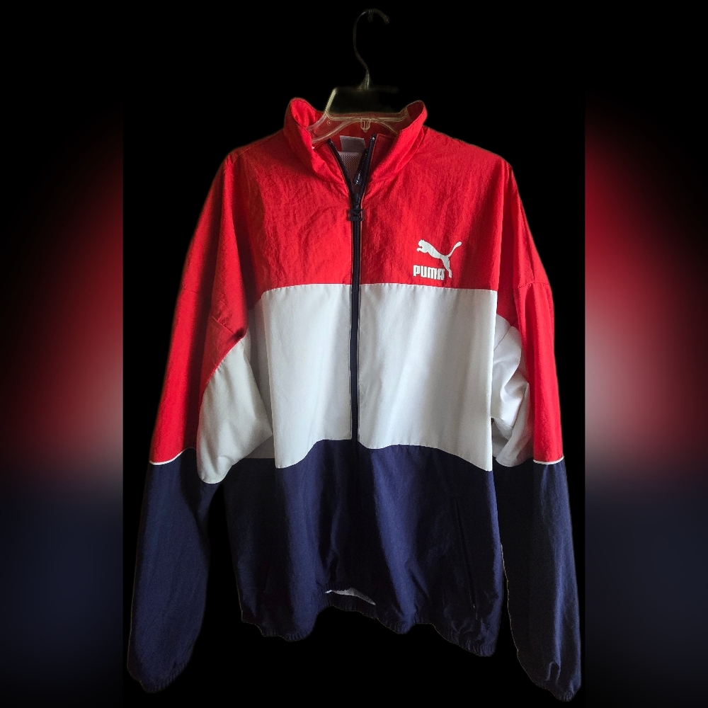 Puma Red White Navy Colorblock Half-Zip Windbreaker